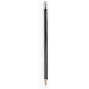A grey lead pencil with a silver ferrule and a sharpened tip. It has a branded logo on the body.