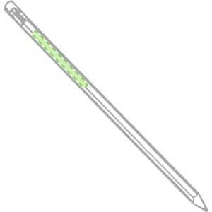 A grey lead pencil with a green accent, featuring a simple design and a branding logo.