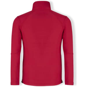 A red soft shell jacket with a high collar and long sleeves, featuring a back view and no visible logos.