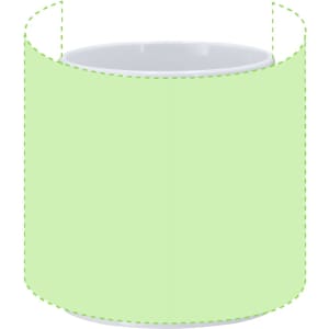 A green sublimation coffee mug with a blank surface and a white interior, featuring a logo.