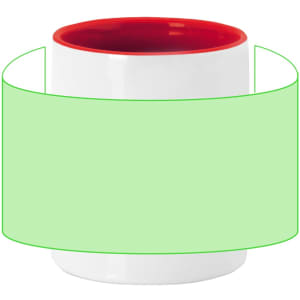 A coffee mug featuring a white exterior and a red interior with a design area for customisation.
