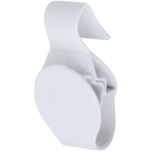 A white Taker Bag Holder with a curved design, featuring a clip and a round base. It has a logo on the side.