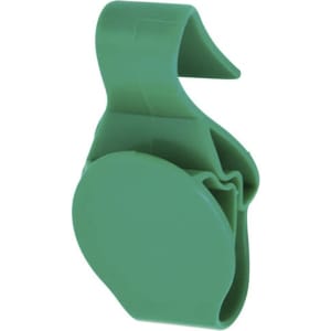 A green Taker Bag Holder with a circular base and a hook for easy attachment. It features a simple design.