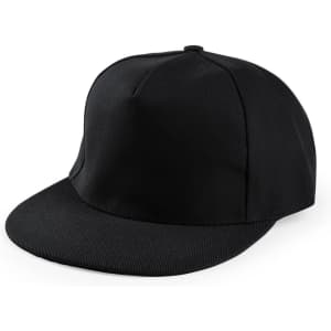A black cap with a structured fit and a curved peak. Features a logo on the front.