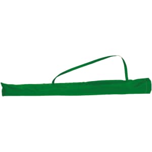 A green carrying bag for a beach umbrella, featuring a shoulder strap for easy transport.