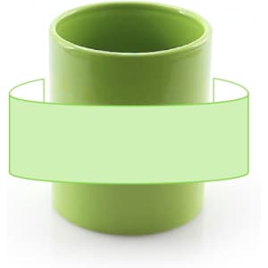 A green coffee mug with a glossy finish and a smooth, rounded design. It features a logo.