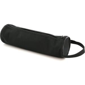 A black cylindrical pencil case with a zip closure and a carrying handle. Features a simple design.