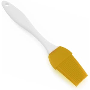 A brush with a white handle and a yellow bristle head, suitable for various applications.