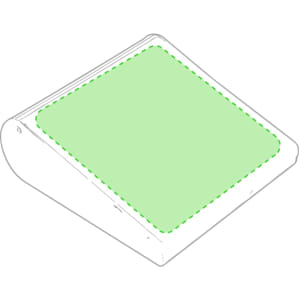A green cleaning pad with a rounded edge, designed for use in a cleaning set. It features a branding logo.
