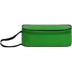 A green thermal sandwich holder with a zip closure and a handle, designed for food storage.