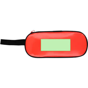 A red thermal sandwich holder with a black handle and a blank area for personalisation. It has a zip closure.