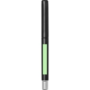 A black roller pen with a green accent and a silver tip. The pen features a branding logo.