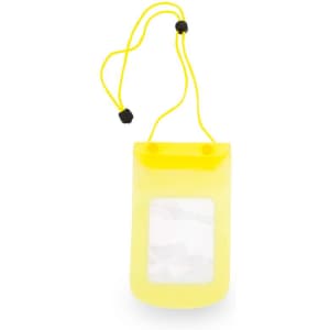 A yellow multipurpose bag with a clear window and a drawstring closure, ideal for dry storage.