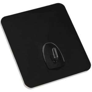 A black multipurpose hook with a square backing, featuring a small, transparent attachment. The product has a logo.