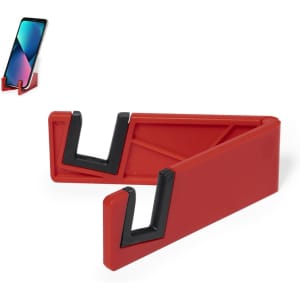 A red phone stand with a black accent, designed to hold mobile devices in an upright position.