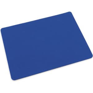 A blue placemat featuring a smooth surface, suitable for home dining and table settings. It has a logo.