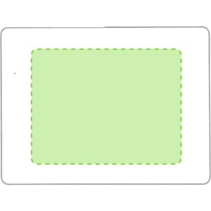 A rectangular mat with a light green centre and a dashed green outline, set against a white background.