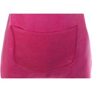 A pink apron featuring a large pocket on the front, designed for workwear purposes.