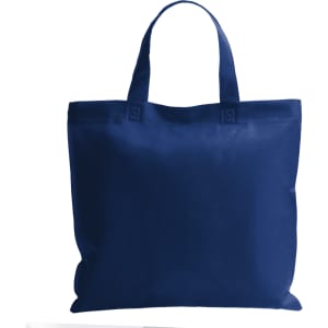 A navy blue reusable grocery bag with two sturdy handles and a simple design.