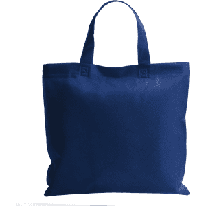 A reusable grocery bag in a deep navy blue colour, featuring sturdy handles and a simple design.