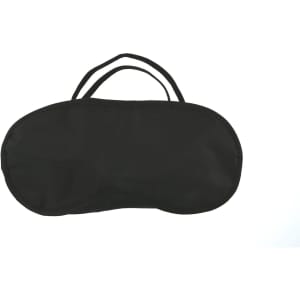 A black travel set featuring a smooth, oval face mask with two carrying handles. It includes a logo.