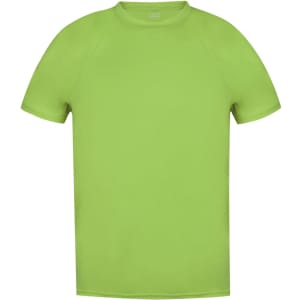 A bright green Tecnic Plus Adult T-Shirt with a simple design and short sleeves. It features a logo on the label.