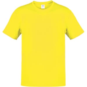 A bright yellow adult t-shirt with short sleeves and a visible brand label. No additional text or graphics.