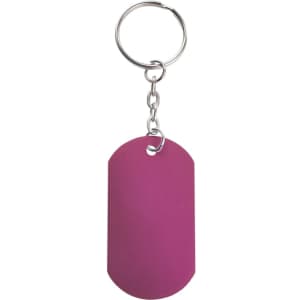 A pink keyring with a smooth surface attached to a metal keychain. It has a simple oval shape.
