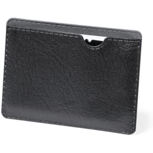 A black cardholder with a textured finish and a slot at the top, featuring a subtle stitched design.