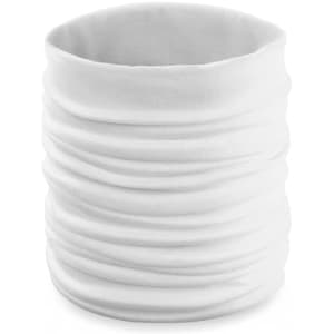 A white Cherin Neck Warmer with a soft, textured design, featuring a circular shape and gathered fabric.
