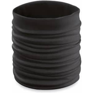 A black neck warmer with a textured, ruched design. It features a simple, unbranded style.