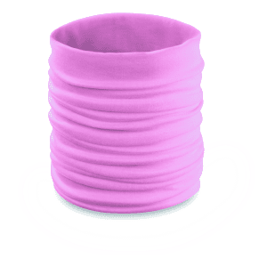 A pink Cherin Neck Warmer with a textured, ribbed design, displayed upright.