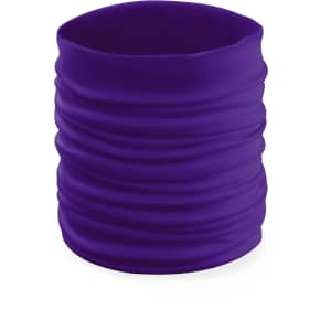 A purple Cherin neck warmer with a gathered, stretchy design, suitable for various styling options.