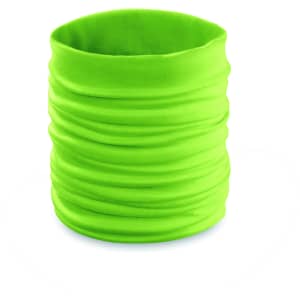 A bright green Cherin Neck Warmer, made of soft material and featuring a seamless design.
