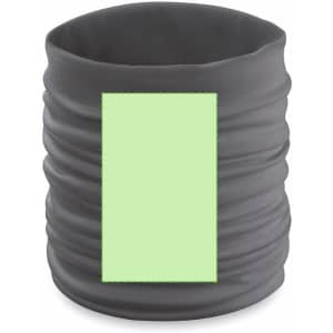 A grey Cherin Neck Warmer with a smooth, textured design and a blank green section for customisation.