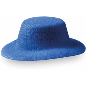 A blue hat with a wide brim and a structured crown. Features a smooth, felt-like texture.