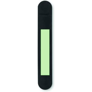 A black pen pouch with a green accent, featuring a logo or branding, designed for writing instrument storage.