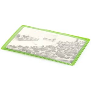 A green Kazak card holder displaying an image of an audience, featuring a simple design and protective cover.