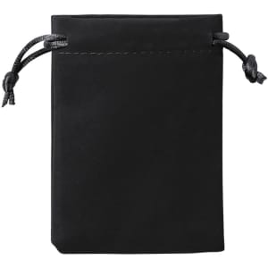 A black pouch bag with drawstring closure, featuring a smooth texture and simple design.