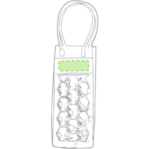 A drink bottle cooler bag with a white background and green accents, featuring a logo and two handles.