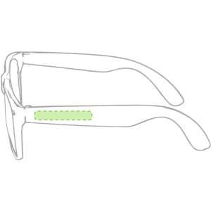 A pair of novelty glasses with clear frames and green accents on the sides.