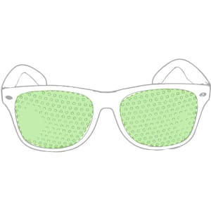 Novelty sunglasses with translucent green lenses and a white frame, featuring a textured design.
