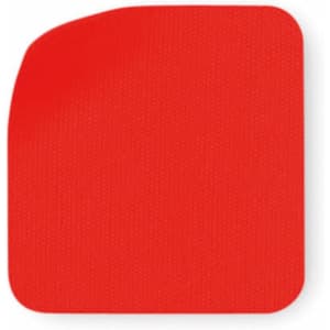 A red cleaning cloth with a textured surface, designed for screen cleaning. It has rounded corners and a branding logo.