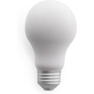 A light bulb with a frosted white finish and a metallic base. It has a round, smooth shape.