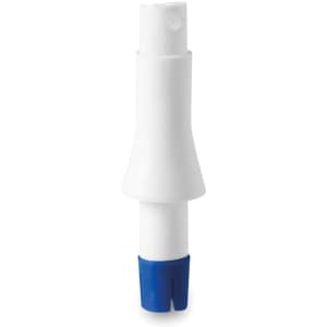 A Jandres Vaporizer in white and blue, featuring a cylindrical design with a nozzle at the top.