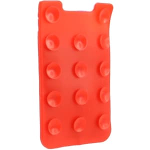 A bright red multipurpose pouch made of silicone with a textured surface featuring raised dots. It has a logo.