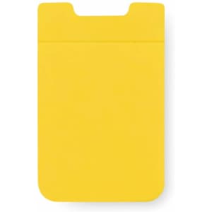 A yellow multipurpose pouch with a sleek design, featuring a logo on the surface.