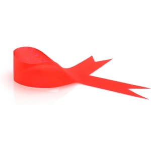 A red ribbon coiled in a loop with tapered ends, featuring a subtle texture.