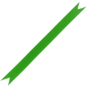 A bright green multipurpose bracelet with pointed ends and a smooth surface. It features a branding logo.
