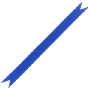 A blue multipurpose bracelet with pointed ends and a simple design. It features a logo.